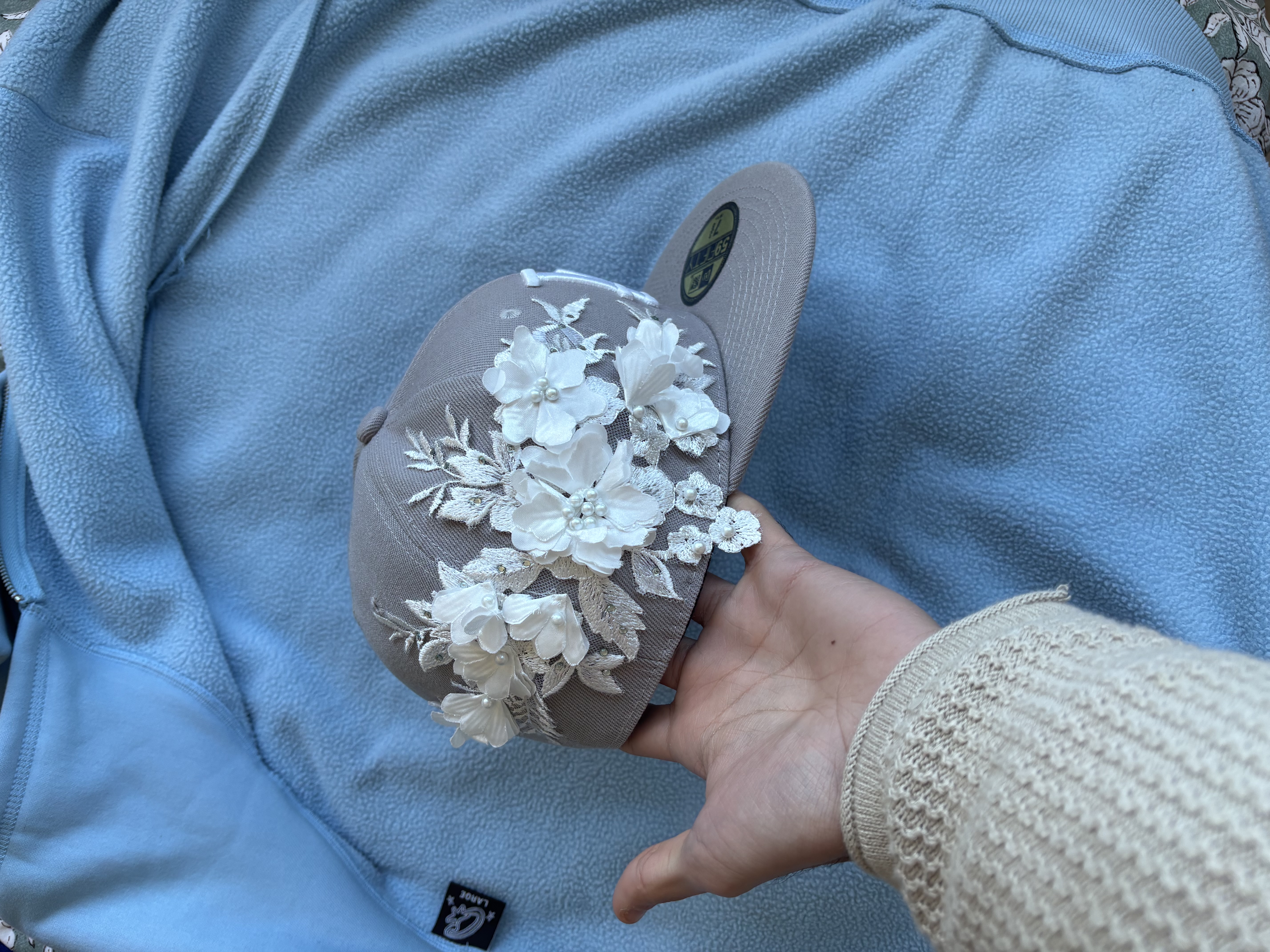 Pearl White Floral Cap
